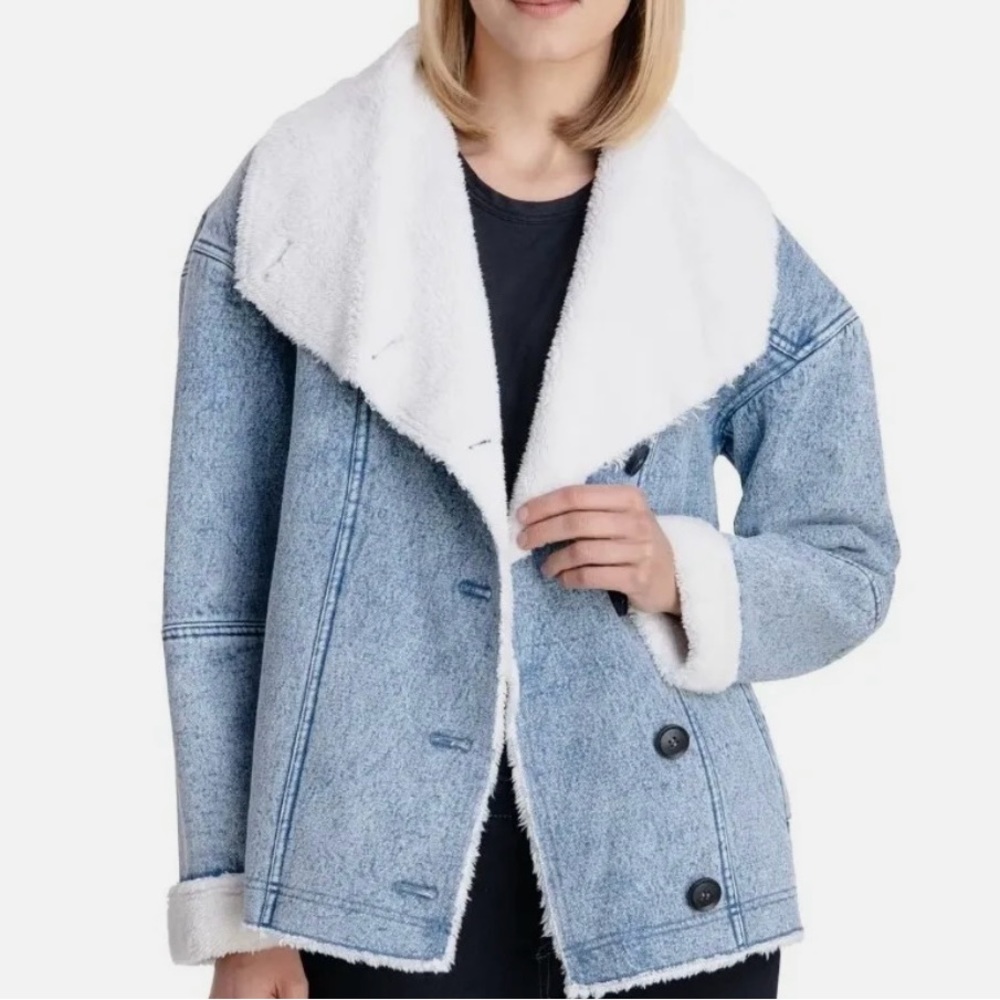 Lucky Brand Faux Sherpa Lined Denim Jacket with Buttons in size M